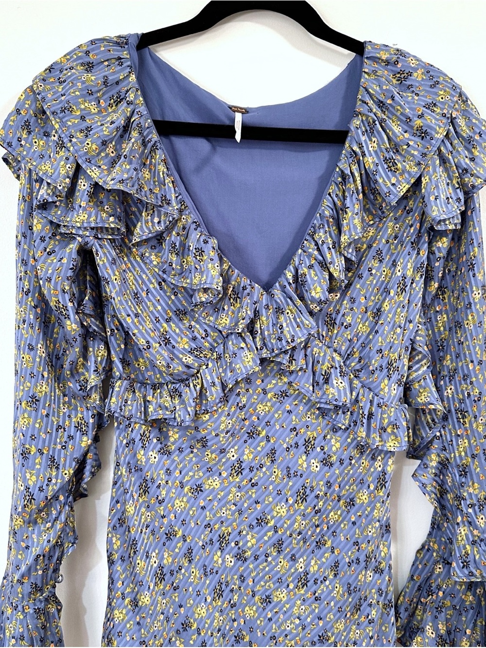 Free People Long Sleeve Empire Mini Dress Blue Size 2 - Picture 6 of 13